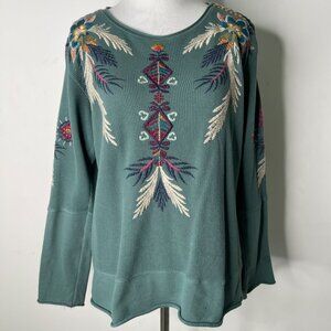 Johnny Was Women's Green Long Sleeve Embroidered Cotton Blouse Size Small